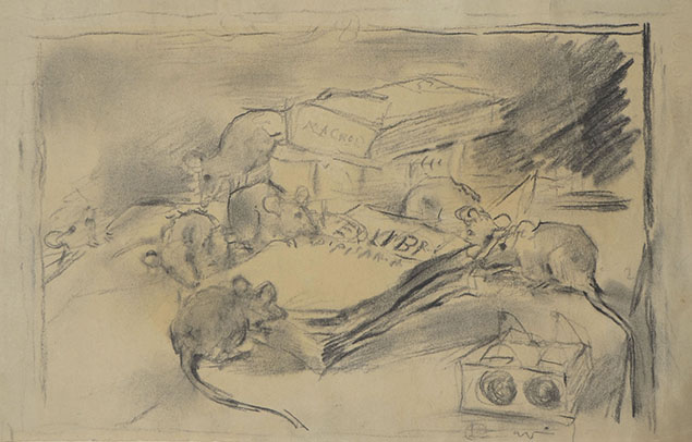 MICE EATING BOOKS (A preparatory drawing for the ex libris etched for Carlo Dossi)