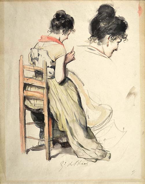 SEATED YOUNG WOMAN SEWING