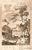 LANDSCAPE WITH A HUT IN THE FOREGROUND ON THE LEFT