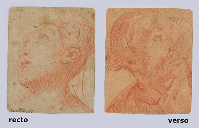 FEMALE HEAD IN PROFILE TO THE LEFT (recto)  MALE HEAD IN PROFILE TO THE RIGHT (verso)