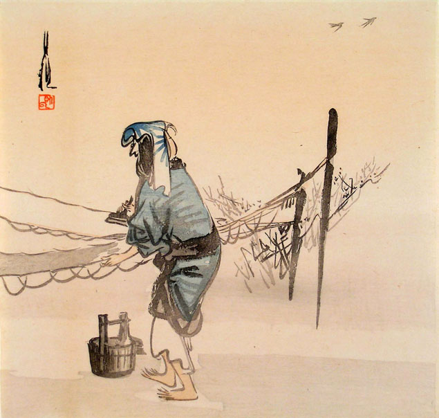 WOMAN DYEING CLOTH