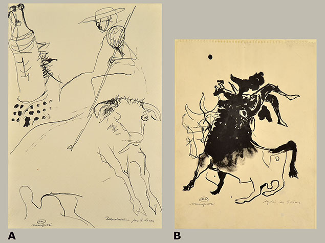 A PAIR OF DRAWINGS: A) PICADOR (Bullfighter on Horseback) B) GORED BULLFIGHTER