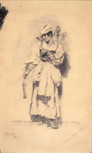 STANDING PEASANT WOMAN WITH A HAND SPINDLE
