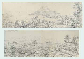 A PAIR OF DRAWINGS A) THE ISLAND OF NISIDA B) THE RUINS OF THE PAESTUM TEMPLES